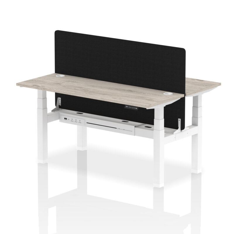 Air Back-to-Back Slimline Height Adjustable Bench Desk - 2 Person with Black Straight Screen - Image 51