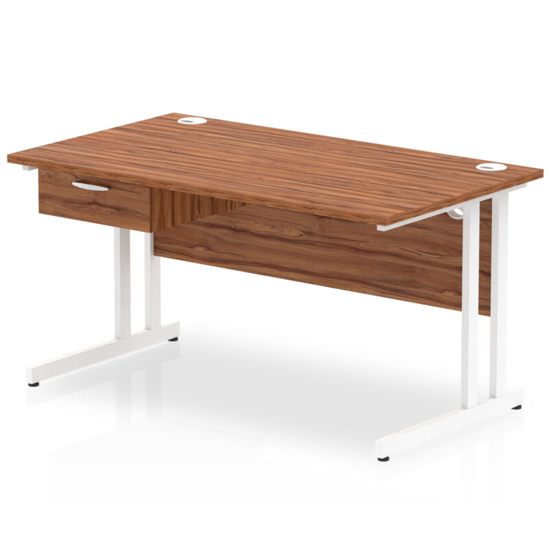 Impulse Cantilever Straight Desk White Frame With Single One Drawer Fixed Pedestal - Image 14