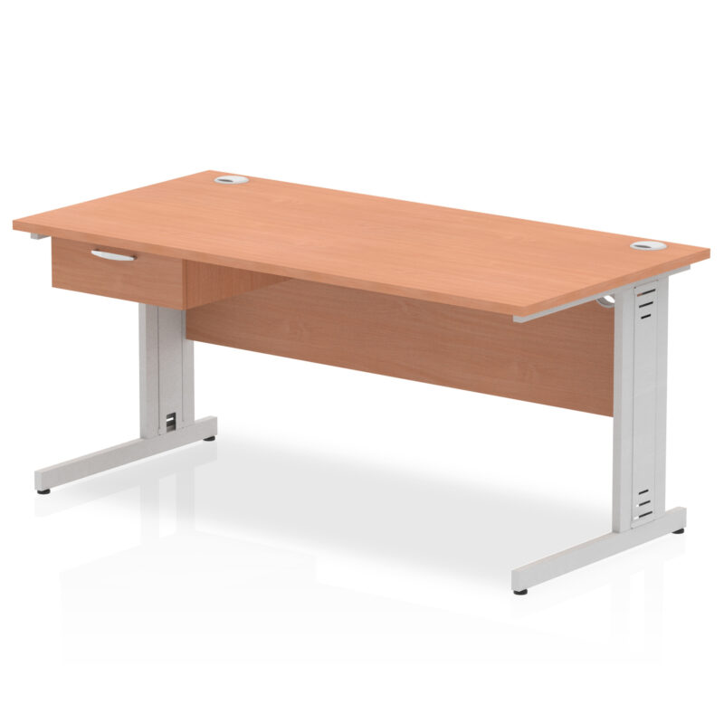 Impulse Cable Managed Straight Desk Silver Frame With Single One Drawer Fixed Pedestal - Image 15