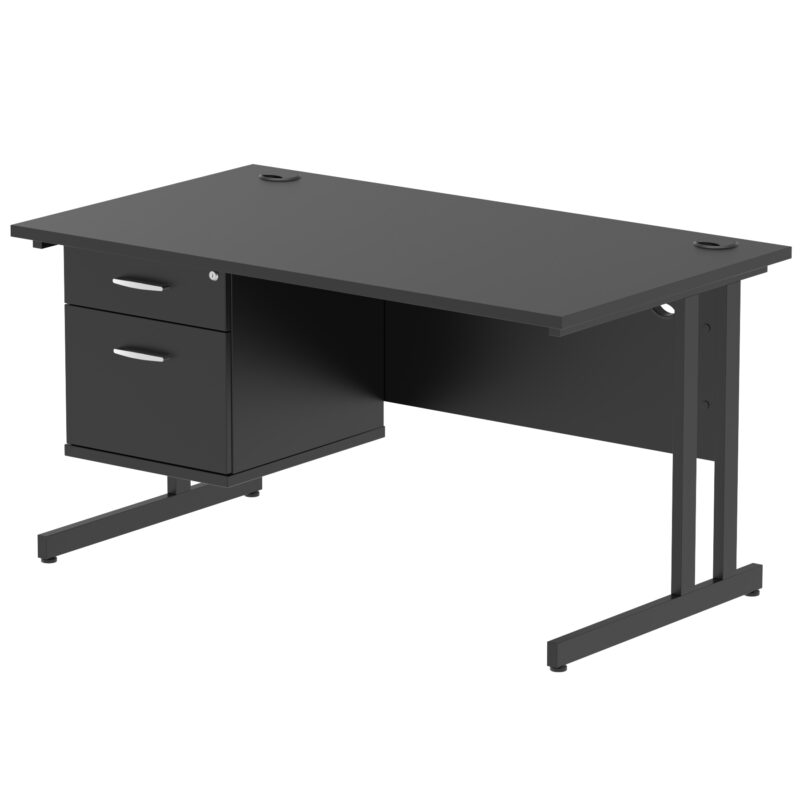 Impulse 1400mm Cantilever Straight Desk With Single Fixed Pedestal - Image 122