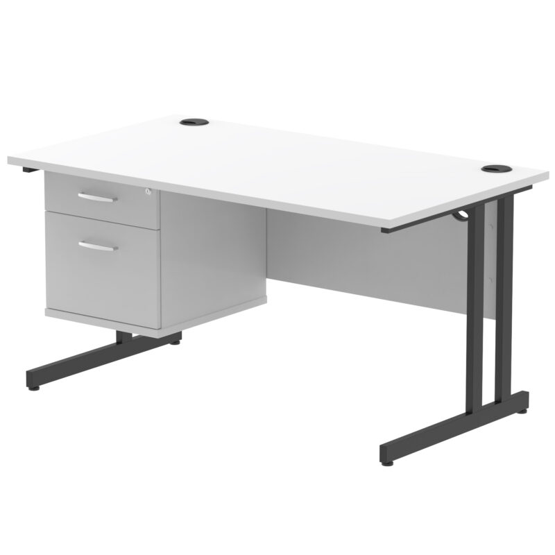 Impulse 1400mm Cantilever Straight Desk With Single Fixed Pedestal - Image 126