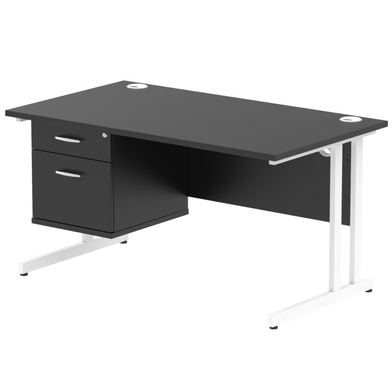 Impulse 1400mm Cantilever Straight Desk With Single Fixed Pedestal - Image 128
