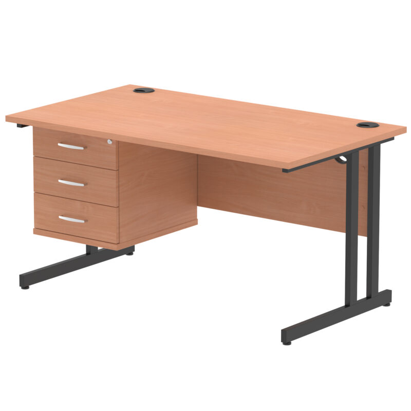 Impulse 1400mm Cantilever Straight Desk With Single Fixed Pedestal - Image 129