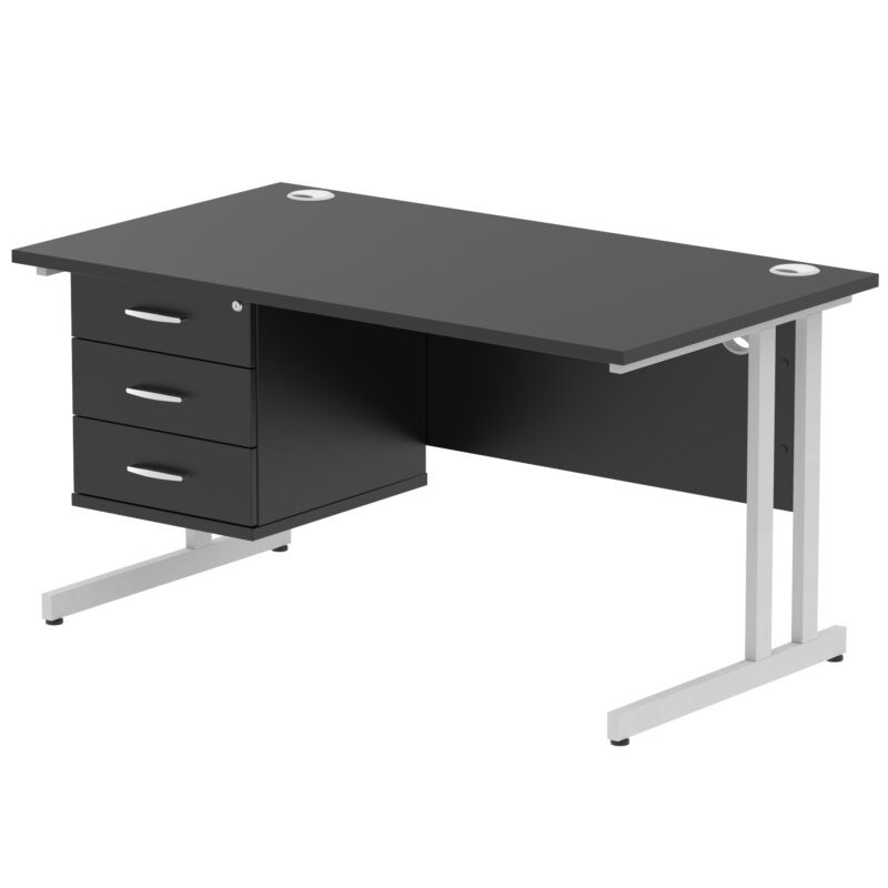 Impulse 1400mm Cantilever Straight Desk With Single Fixed Pedestal - Image 120
