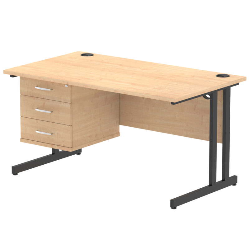 Impulse 1400mm Cantilever Straight Desk With Single Fixed Pedestal - Image 132