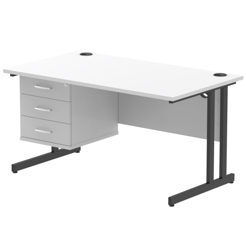 Impulse 1400mm Cantilever Straight Desk With Single Fixed Pedestal - Image 134
