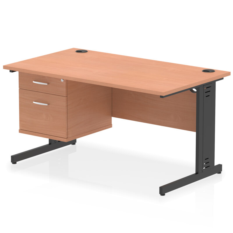 Impulse 1400mm Cable Managed Straight Desk With Single Fixed Pedestal - Image 45