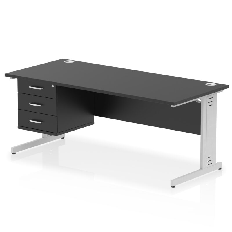 Impulse 1800mm Cable Managed Straight Desk With Single Fixed Pedestal - Image 57