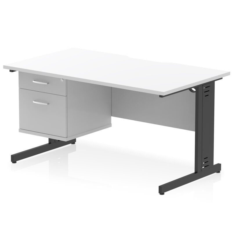Impulse Scalloped Edge 1400mm Cable Managed Straight Desk With Single Fixed Pedestal - Image 18