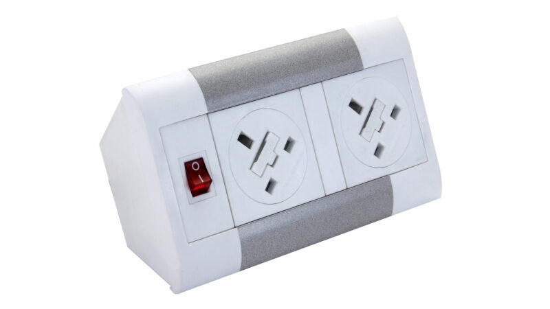 Impulse Desktop Module 2 x 5A UK Sockets, 1 x Neon Switch, 1 x 500mm Lead to 3 Pole Connector in White - Image 2