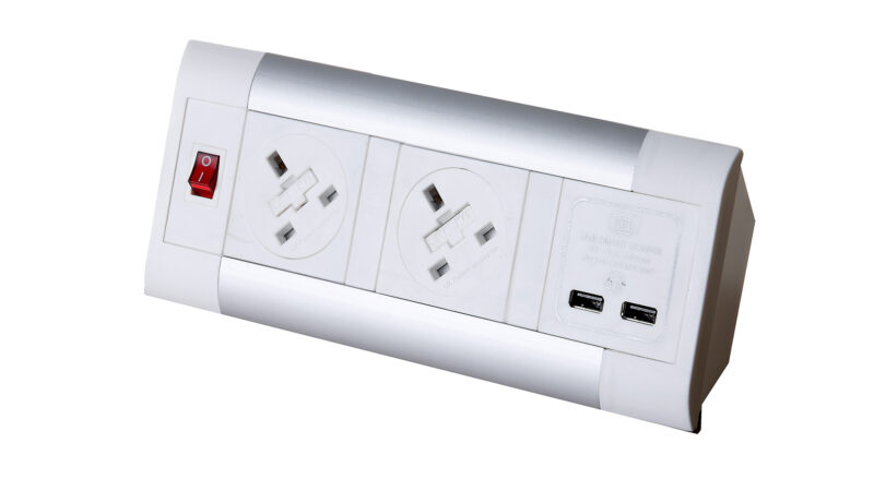 Impulse Desktop Module 2 x 5A UK Sockets, 1 x Neon Switch, 1 x 500mm Lead to 3 Pole Connector in White - Image 4