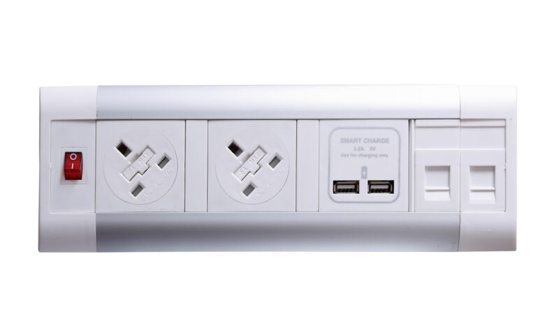 Impulse Desktop Module 2 x 5A UK Sockets, 1 x Neon Switch, 1 x 500mm Lead to 3 Pole Connector in White - Image 3