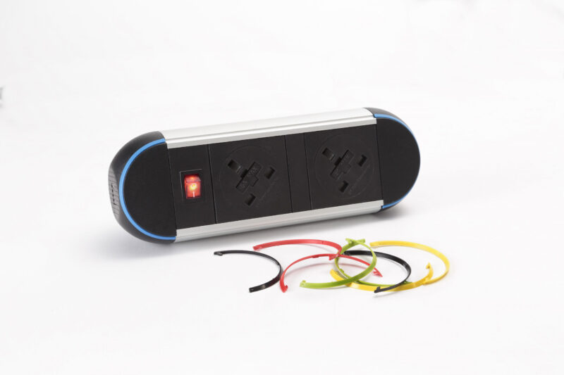 Impulse Desktop Module 2 x 3.15A UK Sockets, 1 x Neon Switch, 1 x 500mm Lead to 3 Pole Connector in White - Image 2