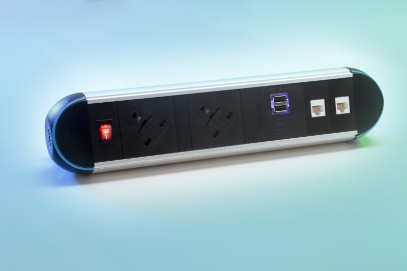Impulse Desktop Module 2 x 3.15A UK Sockets, 1 x Neon Switch, 1 x 500mm Lead to 3 Pole Connector in White - Image 4
