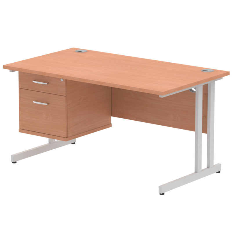 Impulse 1400mm Cantilever Straight Desk With Single Fixed Pedestal - Image 60