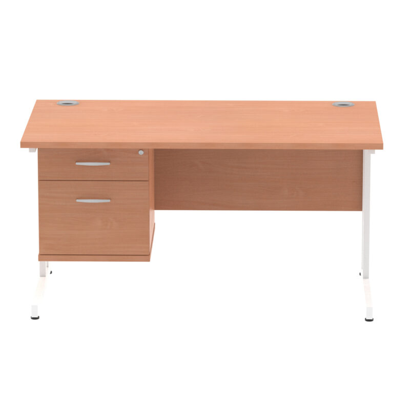 Impulse 1400mm Cantilever Straight Desk With Single Fixed Pedestal - Image 2