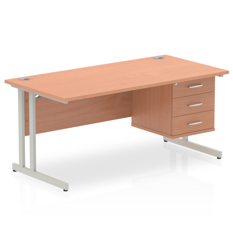 Impulse 1600mm Cantilever Straight Desk With Single Fixed Pedestal - Image 26