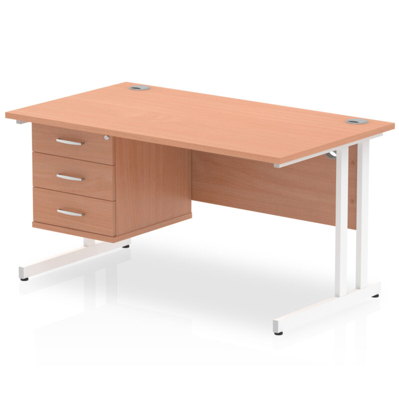 Impulse 1400mm Cantilever Straight Desk With Single Fixed Pedestal - Image 9