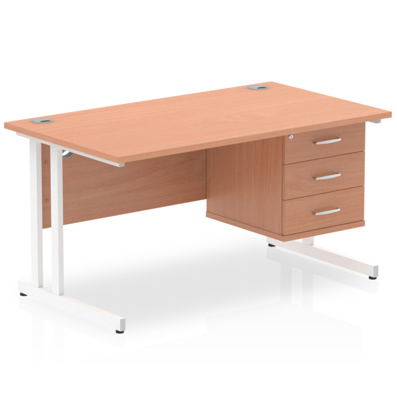 Impulse 1400mm Cantilever Straight Desk With Single Fixed Pedestal - Image 10