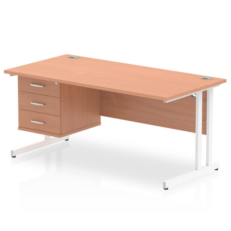 Impulse 1600mm Cantilever Straight Desk With Single Fixed Pedestal - Image 3