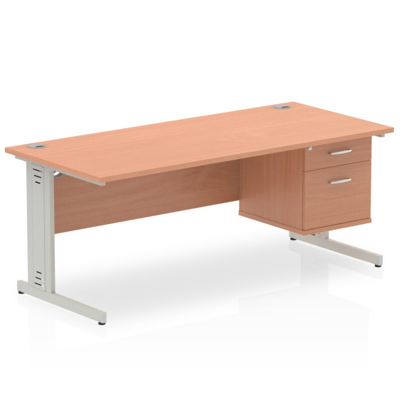 Impulse 1800mm Cable Managed Straight Desk With Single Fixed Pedestal - Image 2
