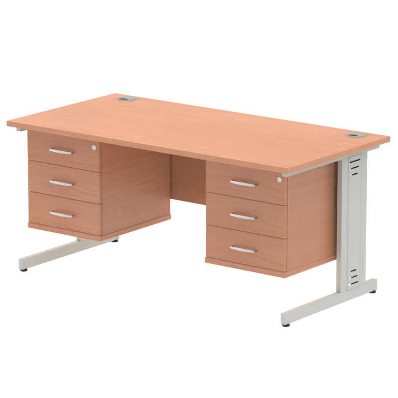 Impulse 1600mm Cable Managed Straight Desk With Two Fixed Pedestal - Image 4