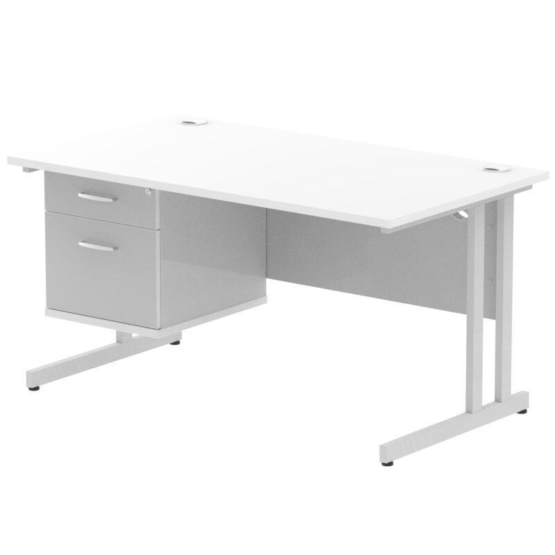 Impulse 1400mm Cantilever Straight Desk With Single Fixed Pedestal - Image 109