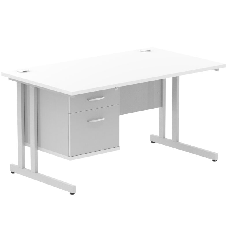 Impulse 1400mm Cantilever Straight Desk With Single Fixed Pedestal - Image 111