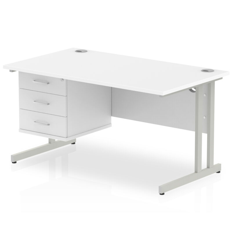 Impulse 1400mm Cantilever Straight Desk With Single Fixed Pedestal - Image 117