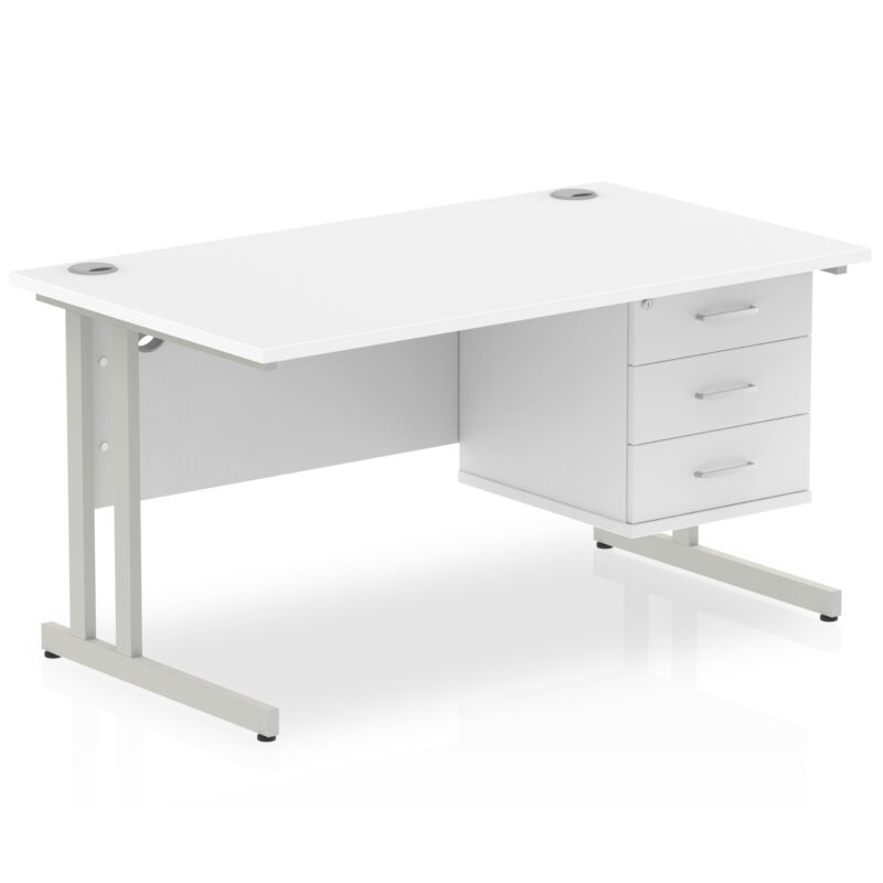 Impulse 1400mm Cantilever Straight Desk With Single Fixed Pedestal - Image 118