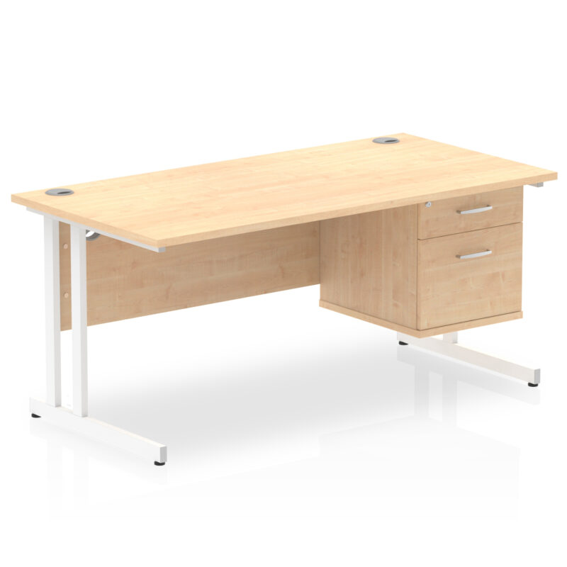 Impulse 1600mm Cantilever Straight Desk With Single Fixed Pedestal - Image 8