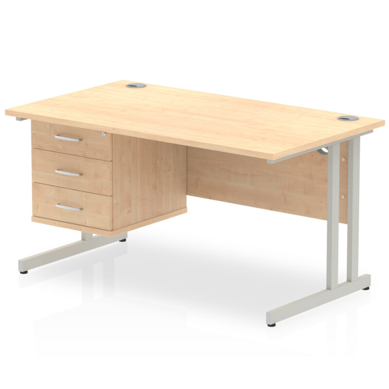 Impulse 1400mm Cantilever Straight Desk With Single Fixed Pedestal - Image 87
