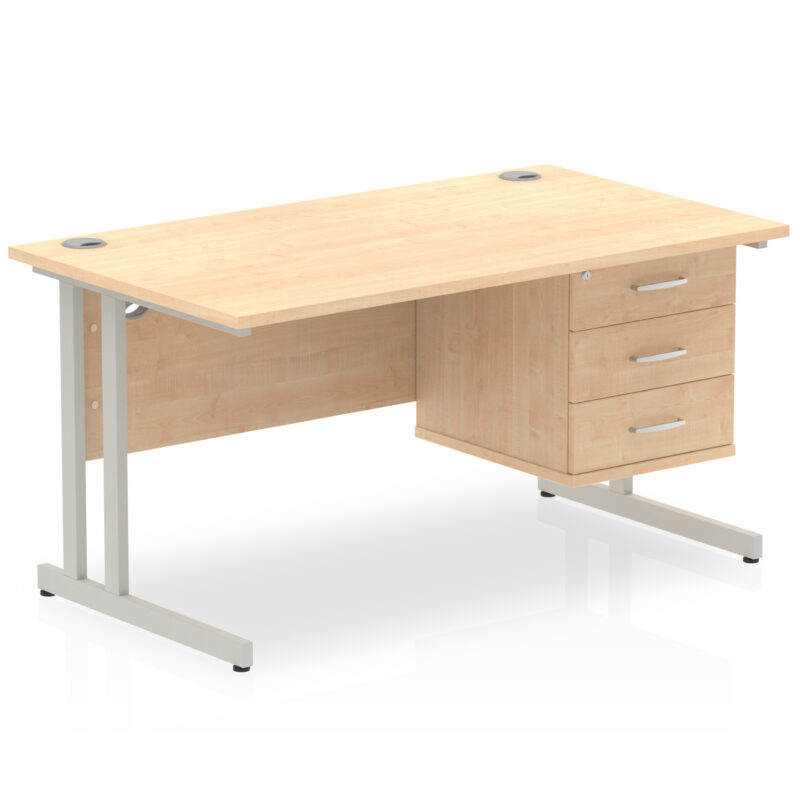Impulse 1400mm Cantilever Straight Desk With Single Fixed Pedestal - Image 88