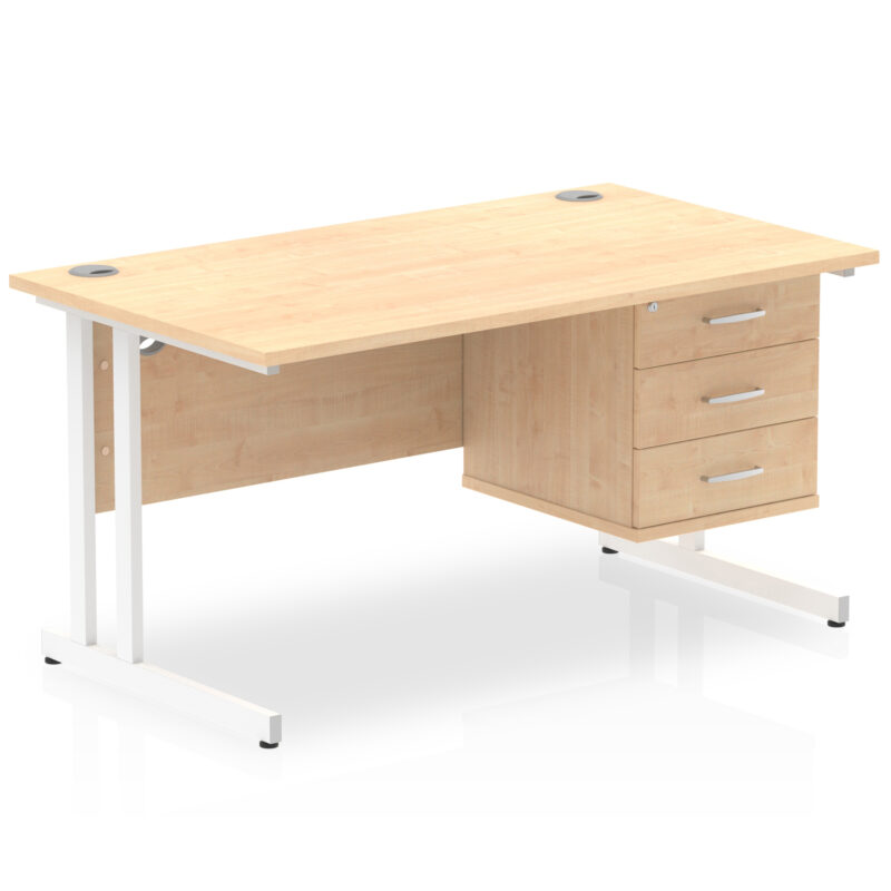 Impulse 1400mm Cantilever Straight Desk With Single Fixed Pedestal - Image 29