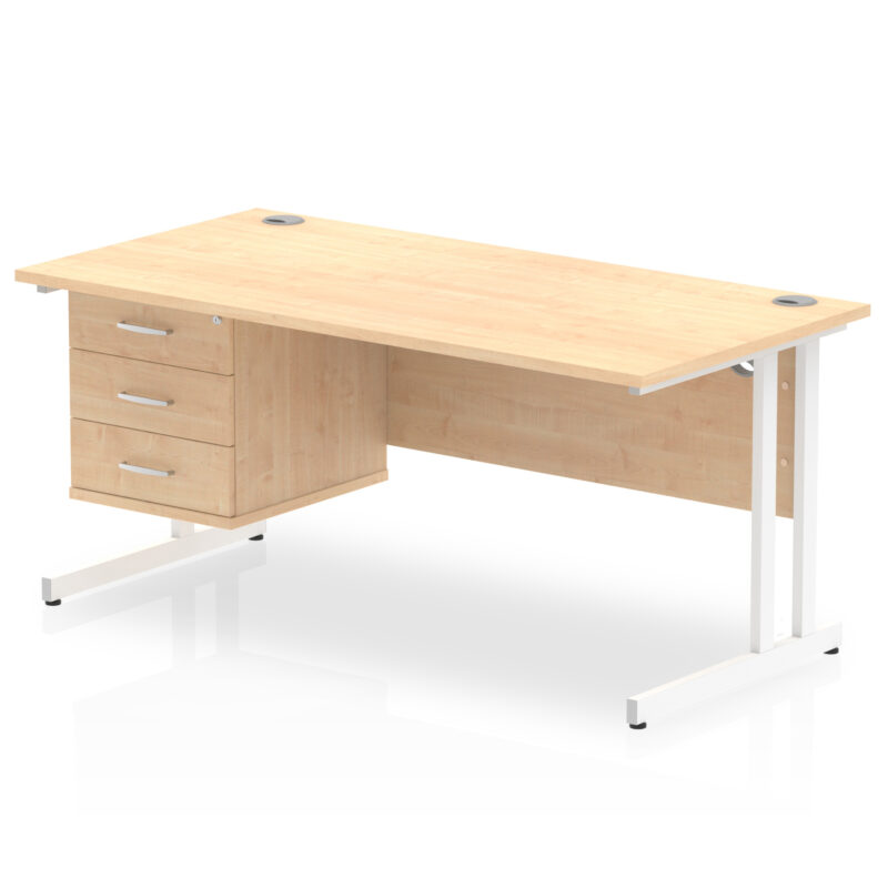 Impulse 1600mm Cantilever Straight Desk With Single Fixed Pedestal - Image 9